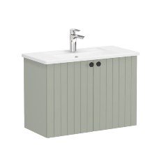 Vitra Root Groove 69225 Lavabo Dolabı, Kapaklı, 80 Cm, Dar, Mat Retro Yeşil, Köşeli Lavabolu